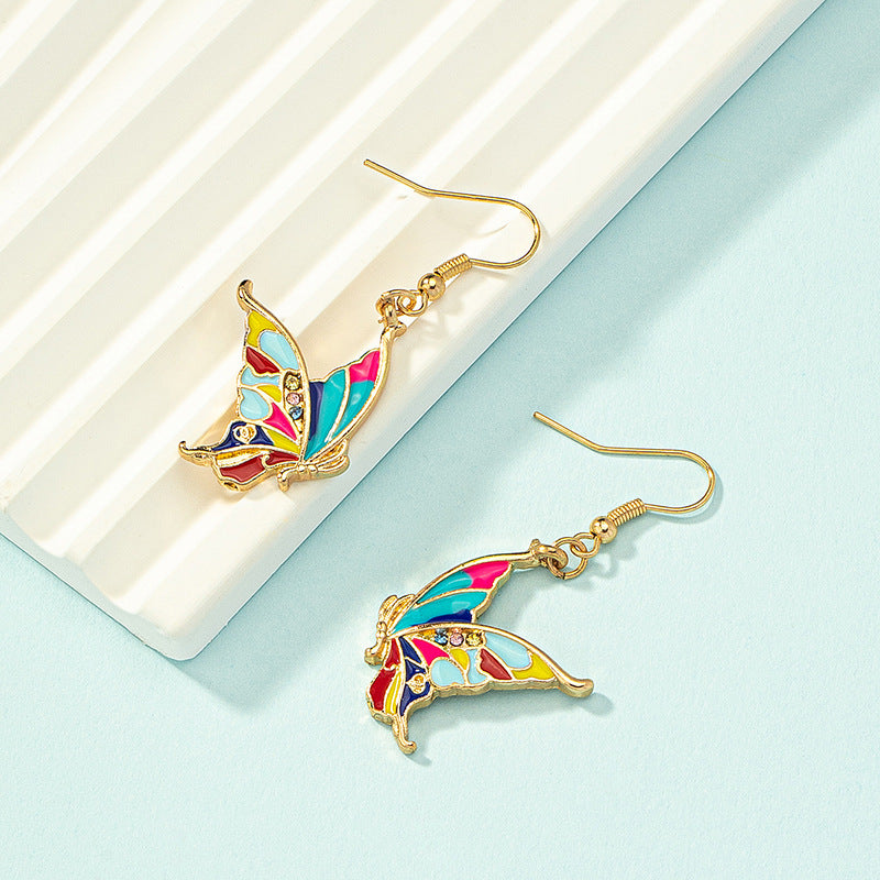 Wholesale Colorful Oil Drop Alloy Butterfly Earrings